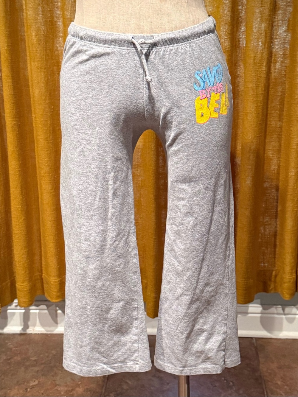 Gray Women's Wide-Leg Track Pants with Colorful 'Saved by the Bell' Accent